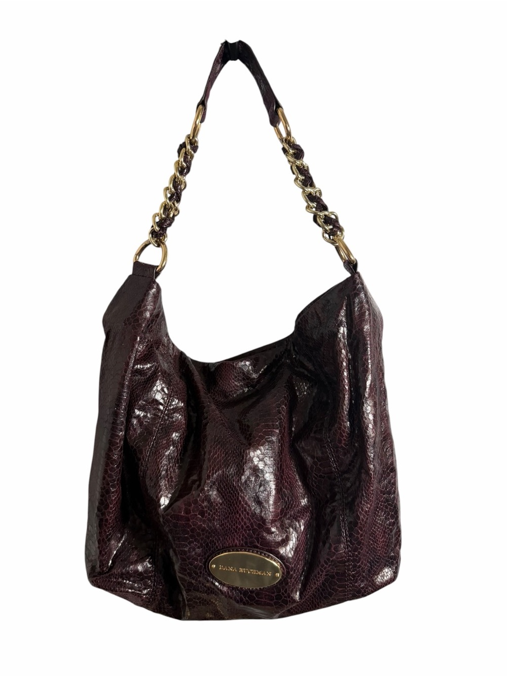 Dana Buchman Burgundy Snake-Embossed Hobo Bag with Gold Chain Handle